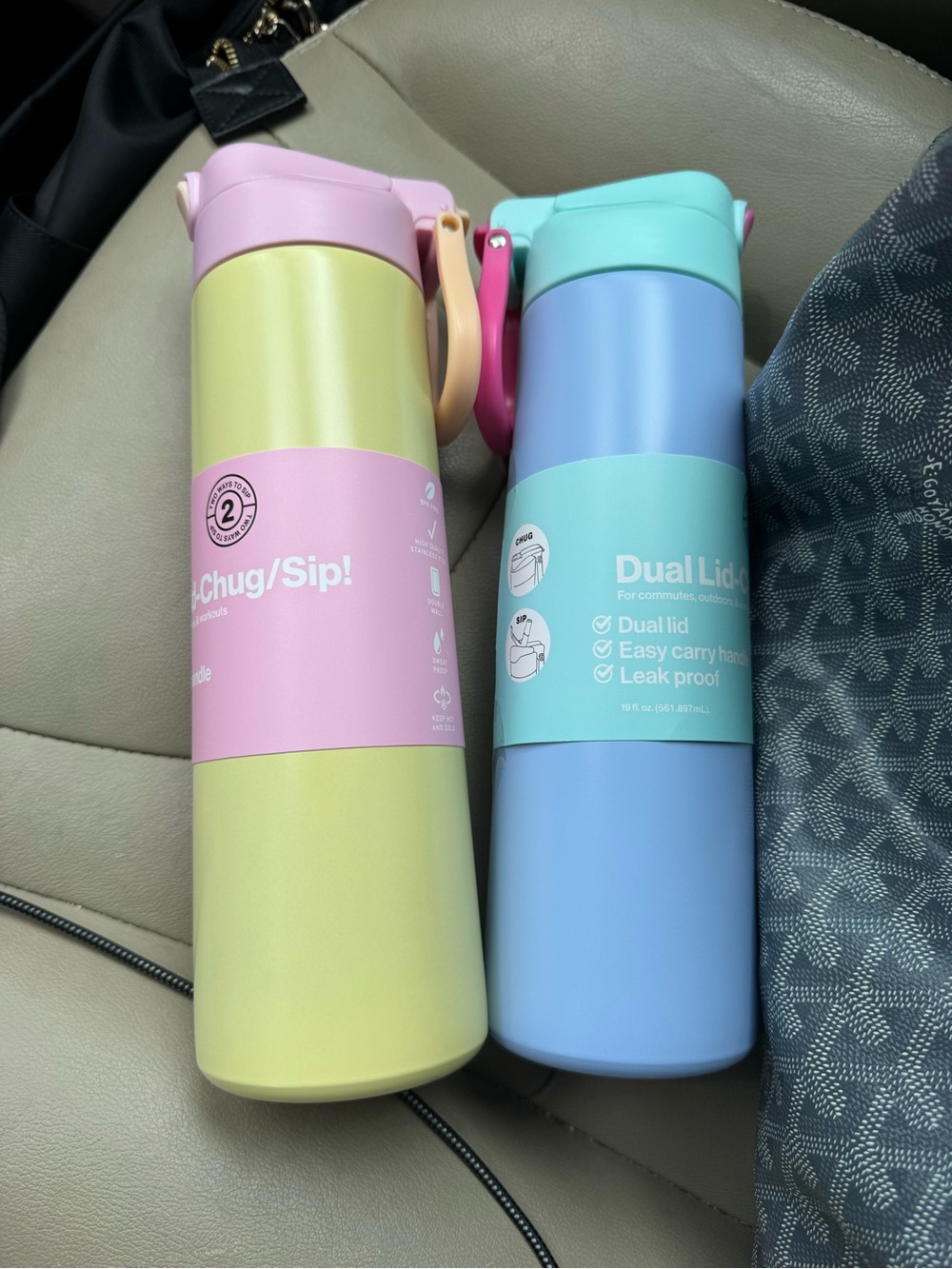 Dual Lid-Click Stainless Water Bottle - yellow & blue